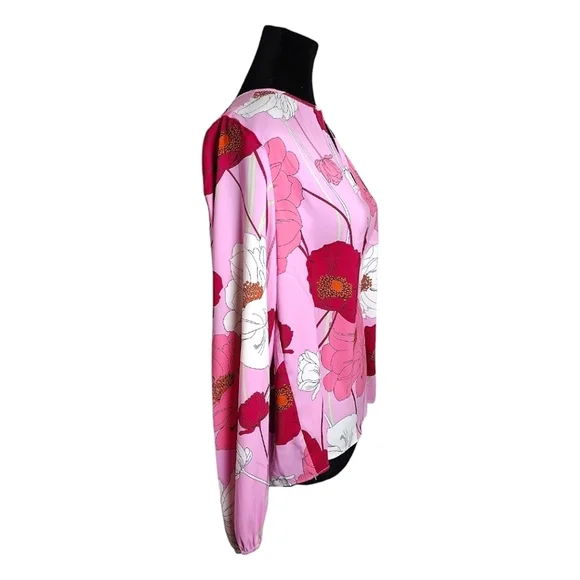 Philosophy Long Sleeved Keyhole Pleated Neckline Pink Floral Iris Print … - Picture 6 of 13